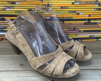 Softspots Neima Gold Cork Sandals Heeled Open Toe Comfort Natural Women's 9 Wide