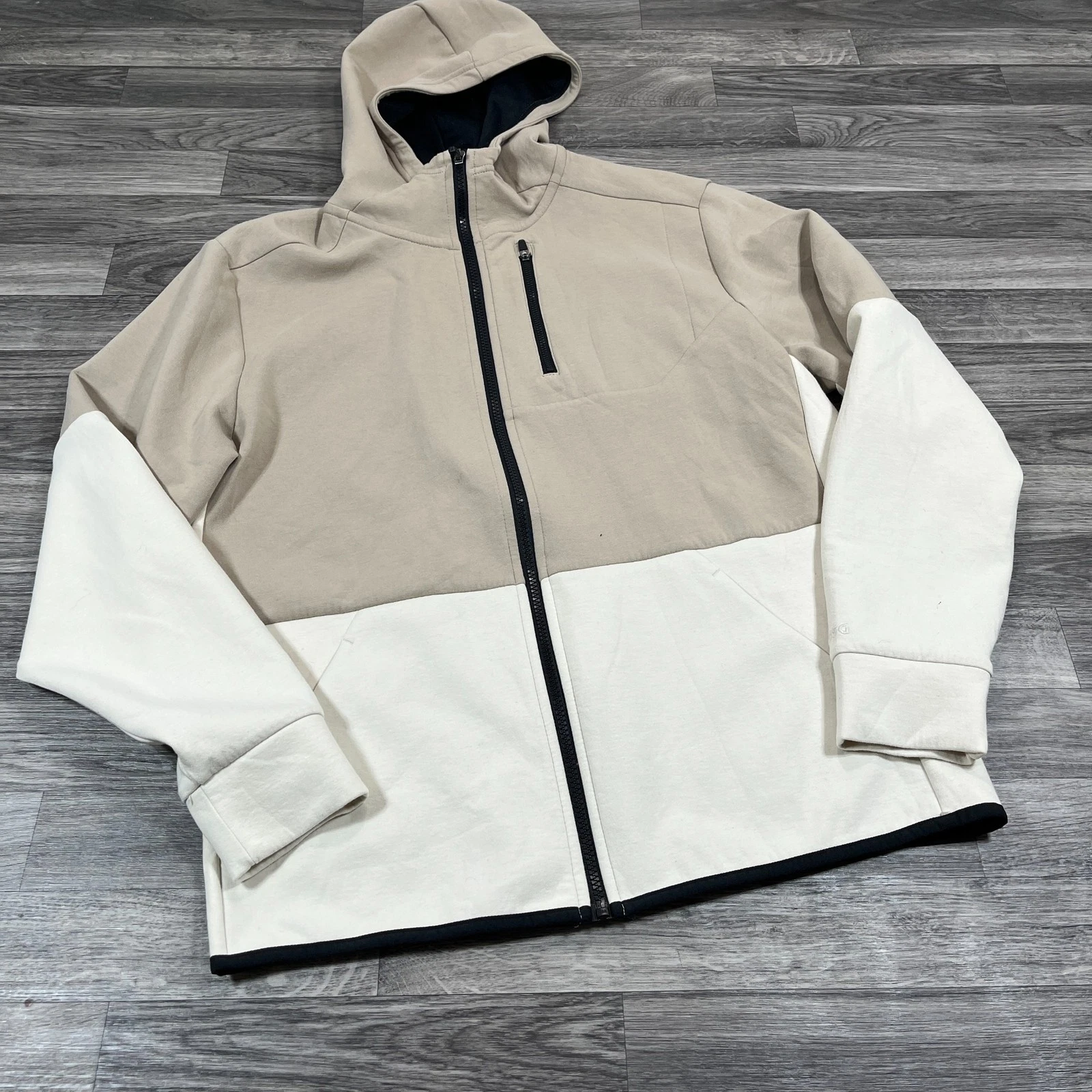 OFF WHITE Felpa con cappuccio uomo DSG full zip manica lunga bianca marrone taglia M