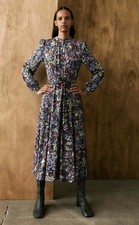 Me+Em Dress Handpainted Midi Long Sleeve with Belt UK 14