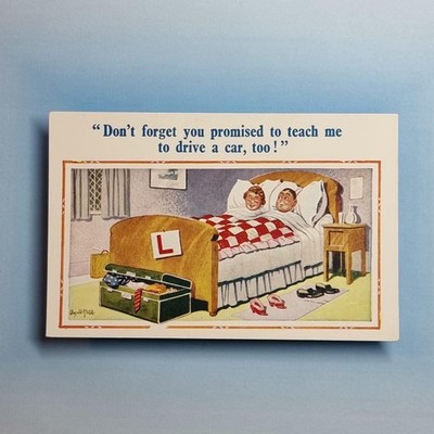 Comic Postkarte um 1950 Just Married L Teller Fahren lernen Donald McGill