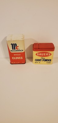 Vintage McCormick Whole Cloves Seasoning spice tin And Sauer's Plastic Container