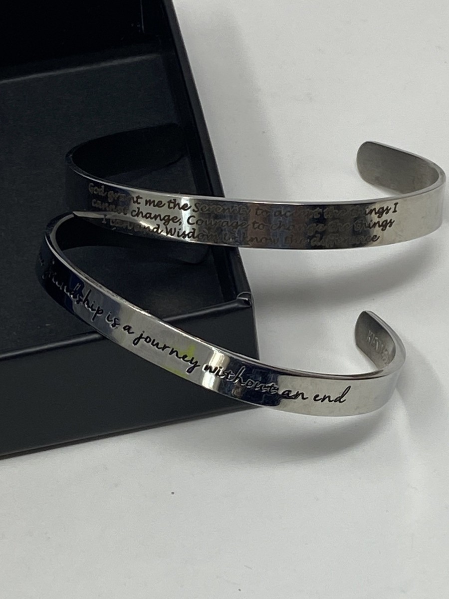 SERENITY PRAYER FRIENDSHIP 2 Bracelets Inscribed Stainless Steel Unisex Cuff