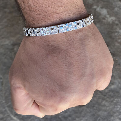Mens Flat Nugget Hip Hop Bracelet Real Solid 925 Sterling Silver