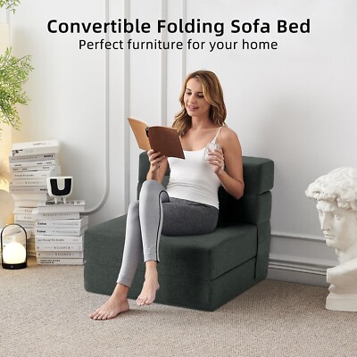 Convertible Folding Sofa Bed Sleeper Chair with Pillow Foldable Mattress Black