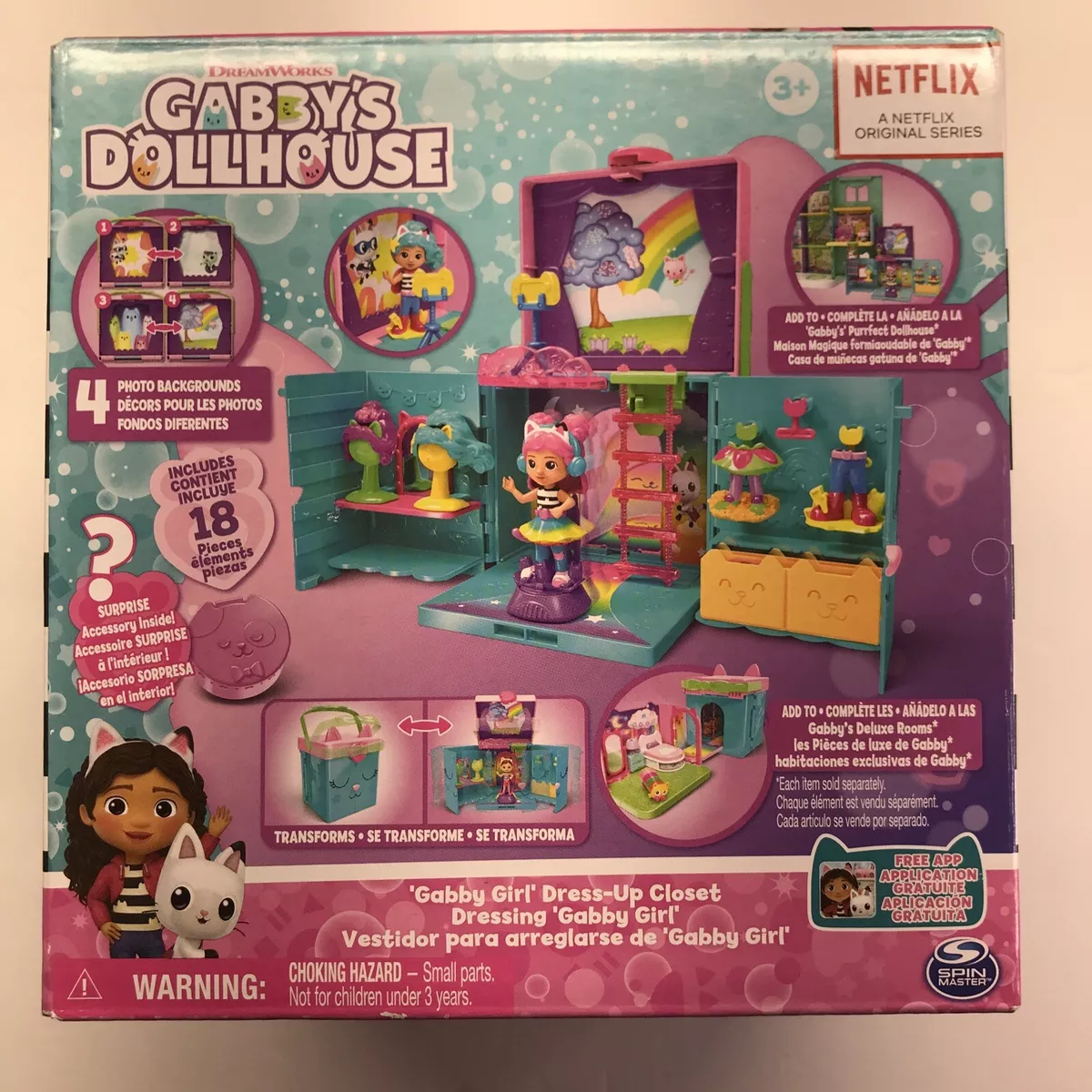 Gabby's Dollhouse Dress-Up Closet Portable Playset with a Gabby Doll  Surprise