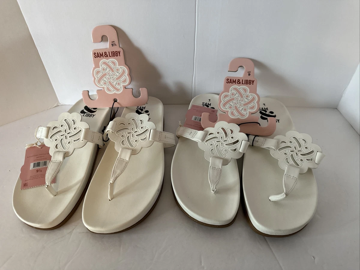 Sam Libby Women s Size 9 or 9.5 White Cutout Alexandra Thong Sandal NWT