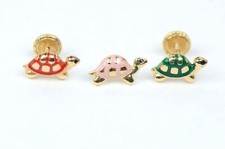14K Yellow Gold Turtle Screw Backs Children's Stud Earrings