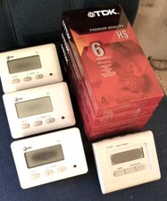 Lot of 4 Vintage Battery Caller I.D. Devices PLUS 4 Premium VHS Tapes TDK 120