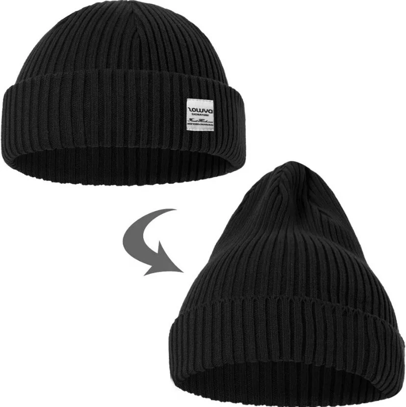 zowya Fisherman Beanie or 2 in 1 Regular Cuff Knit for One Size, Black