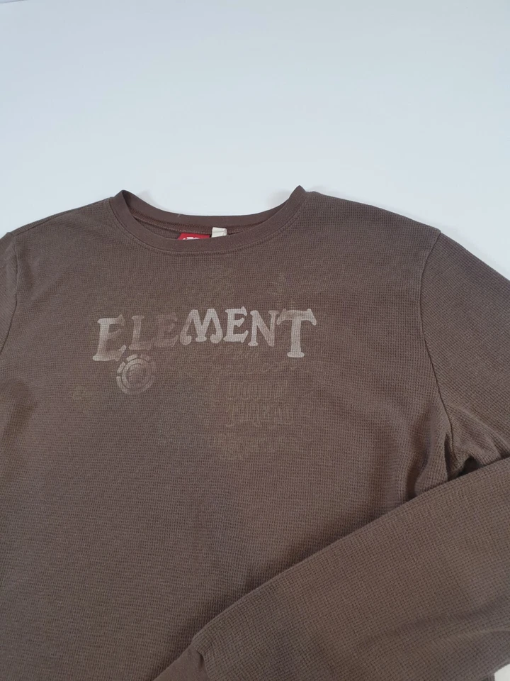 Camisa De Colección Element Para Hombre M Verde Manga Larga Tejido Waffle Patín Gráfico Logo Y2k Foto 2 de 4