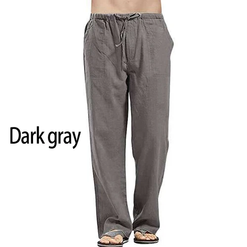 Men's Cotton Linen Straight Pants Casual Elastic Waist Loose Trousers Joggers - Bild 20 von 29