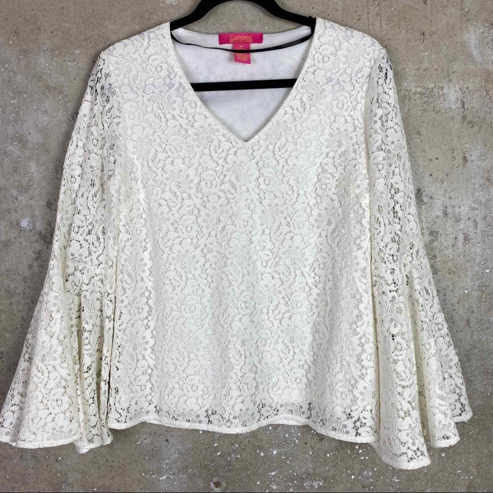 Catherine Malandrino White Lace Bell Sleeve Flare Top… Gem