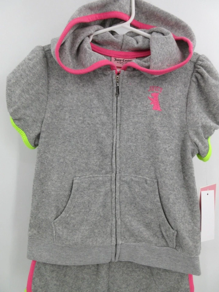 JUICY COUTURE Terry Cloth Short Set Girl's 5 Zip Front Hoodie And Shorts GREY - Image 4 of 4