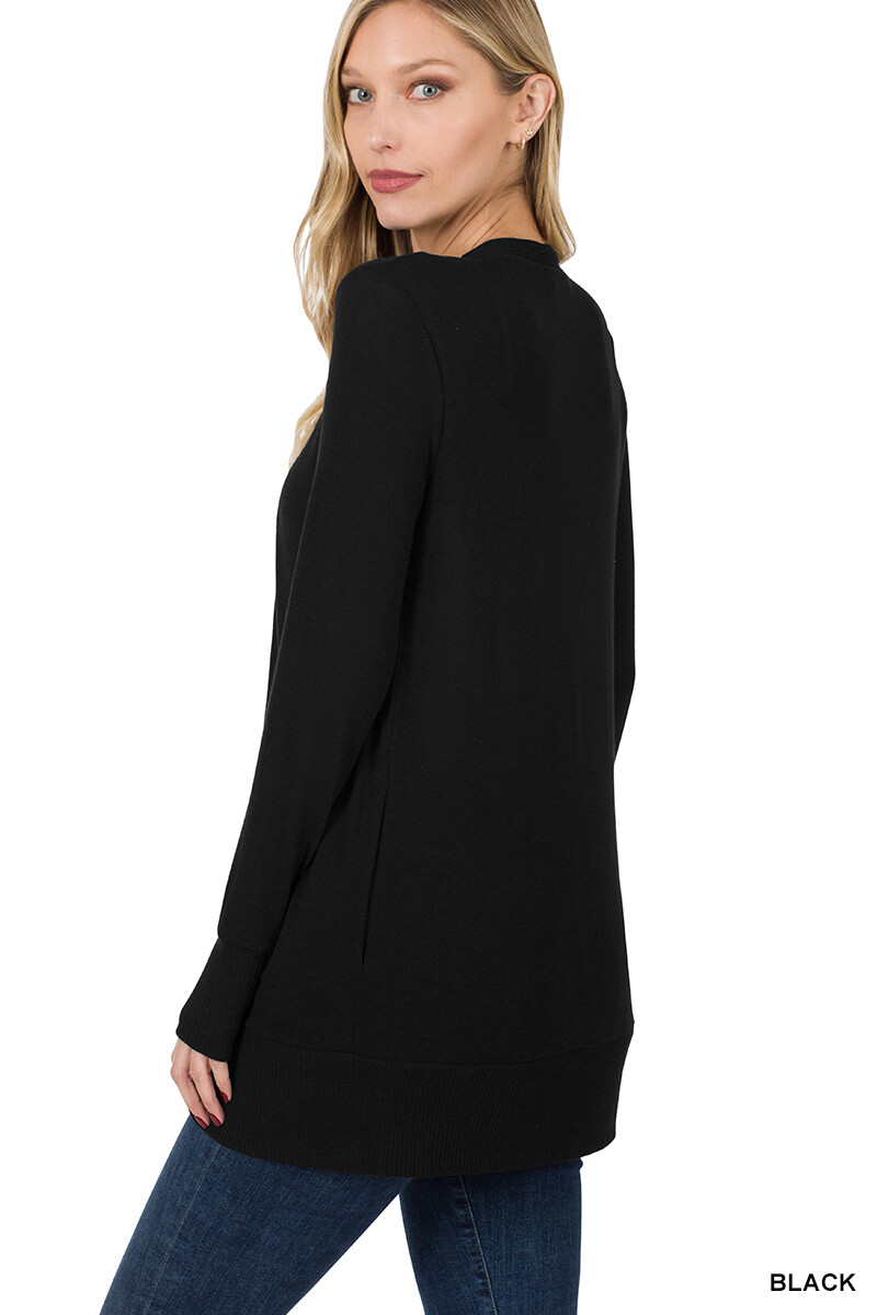 Snap Button Front Long Sleeve Sweater Cardigan Hip Length Snap Button Front Long Sleeve Sweater Cardigan Hip Length