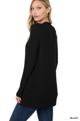 Snap Button Front Long Sleeve Sweater Cardigan Hip Length
