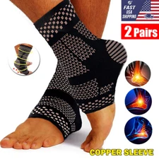 2Pair Copper Ankle Brace Copper Infused Ankle Support Compression Sleeve Plantar