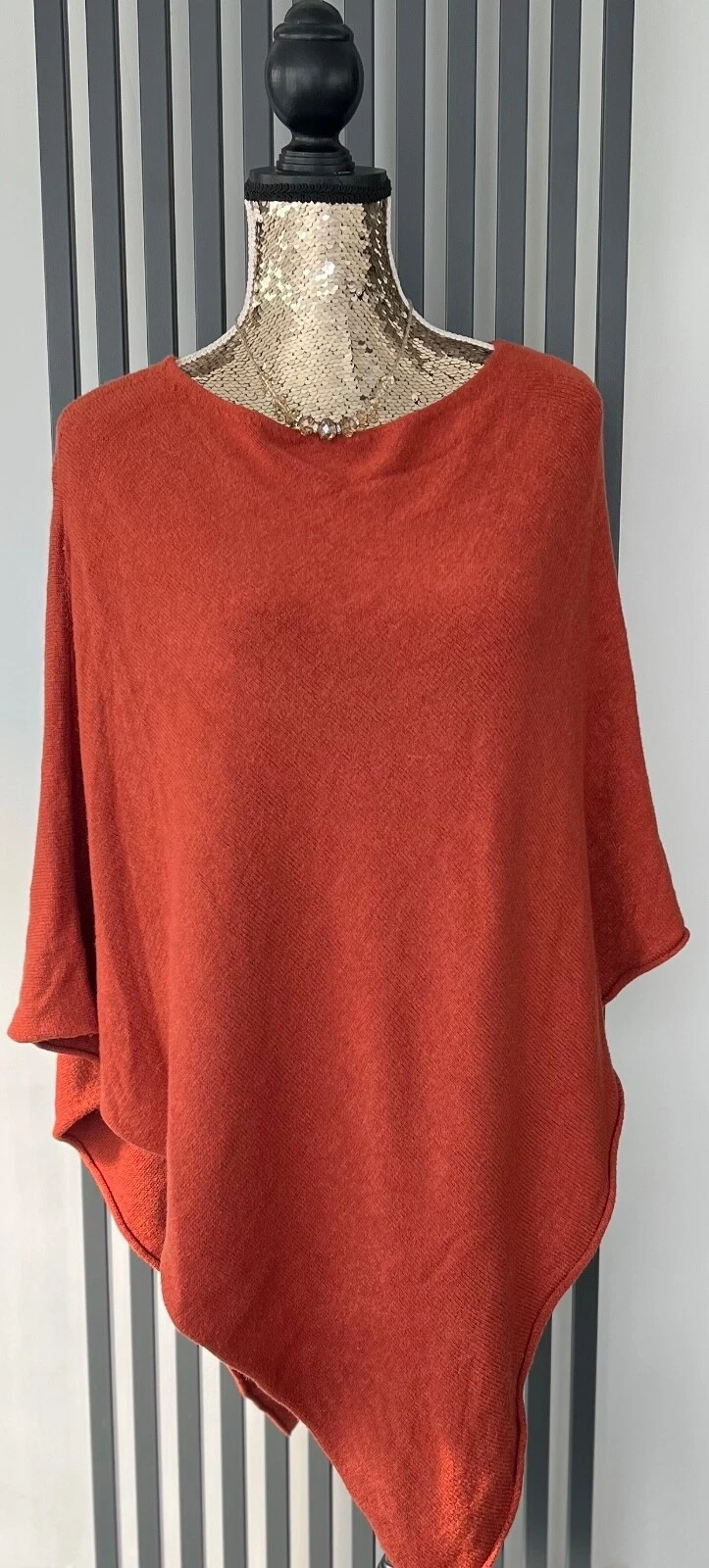 One Size Poncho Sweater Drape Asymmetrical NWT - rust