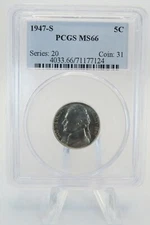 1947-S PCGS MS66 Jefferson Nickel Business Strike 5C