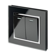 Retrotouch 2 Gang 1 or 2 Way 10A Rocker Light Switch Black Glass CT 00221