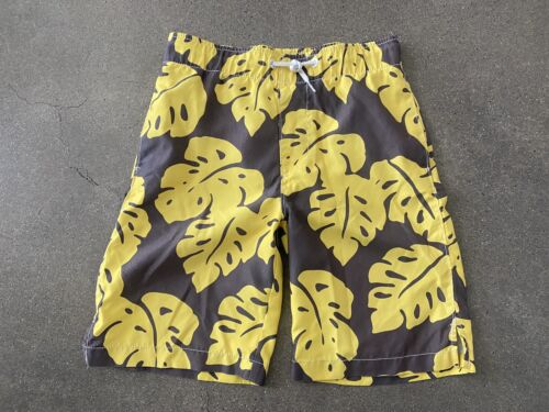 Gap Kids swim trunks yellow & gray tropical palm fronds print boys sz XL 12 - Picture 1 of 12
