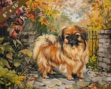 Pekingese dog painting in a charming autumn garden 8x10 Print 