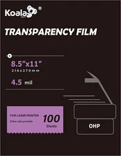 Koala Transparency Film 8.5x11 100 Sheets 100% Clear Film Laser Printer Copier