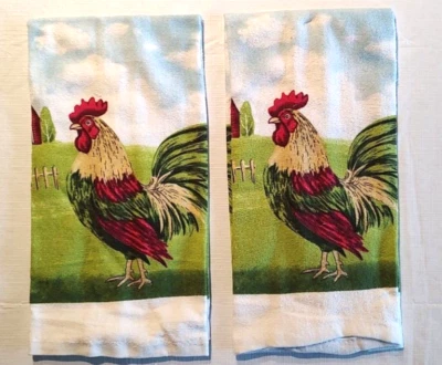 AMERICAN MILLS Set of 2 ROOSTER Country & Floral Terry Kitchen Towels Cotton/Polyester Blend