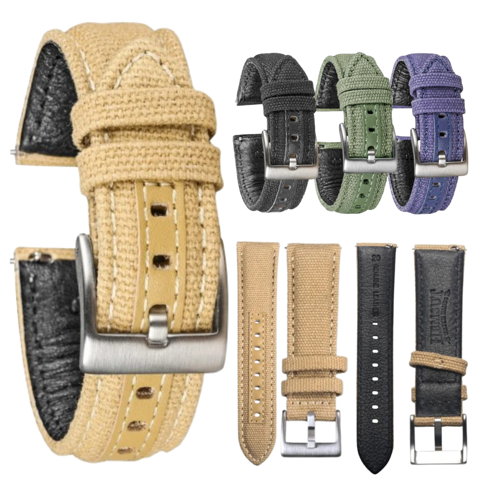 Quick Release Watch Strap Canvas Leather Band Nylon Pilot Military QR