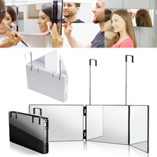 3 Way Trifold Mirror 360° Barber Mirror Adjustable Brackets Hanging Self Mirror