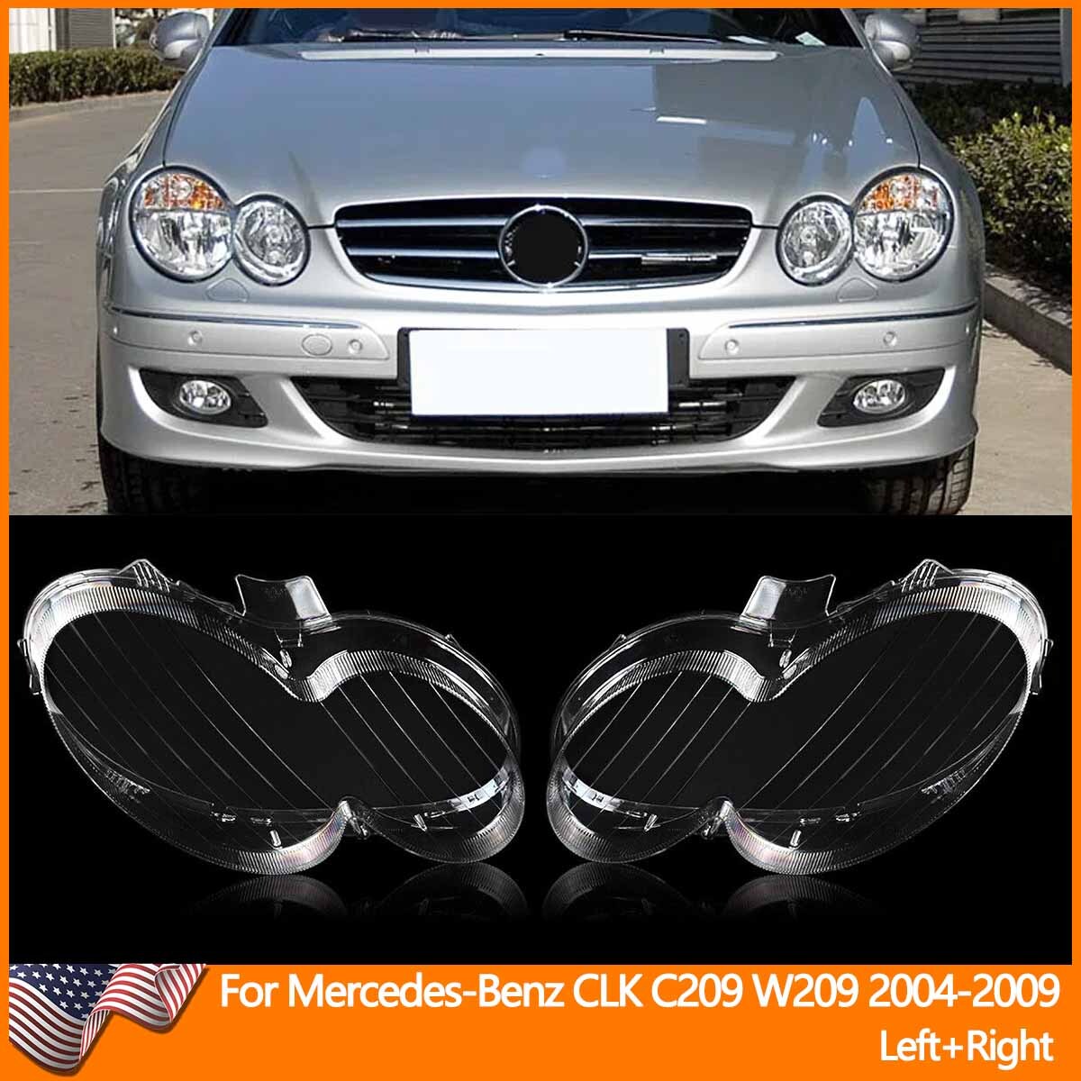 For 2004-2009 Mercedes Benz CLK C209 W209 Pair Headlight Lens