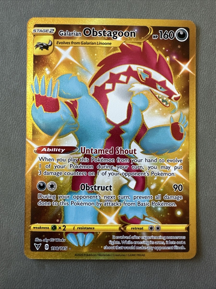 Pokemon TCG GOLD Shiny Galarian Obstagoon 198/185 Vivid Voltage Graded PSA 8 Pokemon TCG GOLD Shiny Galarian Obstagoon 198/185 Vivid Voltage Graded PSA 8