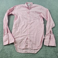TM Lewin Dress Shirt Mens 14.5 33.5 Pink Gingham Collarless Regular French Cuff