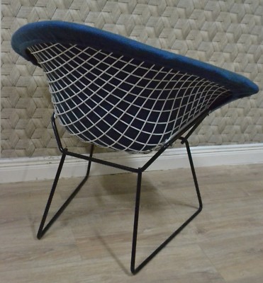 60er DIAMOND Wire Lounge Chair Harry Bertoia Knoll Sessel Vollpolster blau RAR