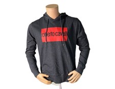 New Mens Roberto Cavalli heater Gray big logo pullover hoodie size XL