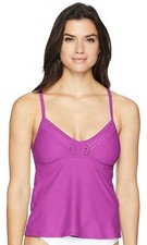 NWT Coastal Blue Women's Swimwear Laser Cut Tankini Top - Punchy Purple - L