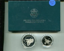 CIVIL WAR 1995 COMMEMORATIVE SILVER 2 COIN  PROOF ORIGINAL BOX 4642M