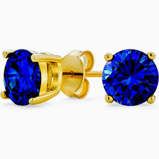 6mm Blue Sapphire Round Stud Earrings - Yello...