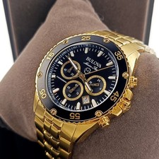 Men's Bulova Marine Star 98B406 Black Dial Gold Stainless Steel Quartz Watch