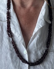 Gorgeous Vintage Natural Garnet Chip Strung Necklace 14.5”