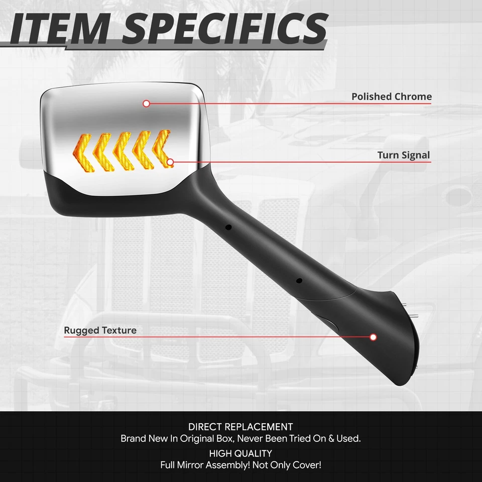 Espelhos retrovisores laterais Chevron LED cromado visão lateral L+R para Peterbilt 579 22-25 - Imagem 2 de 4
