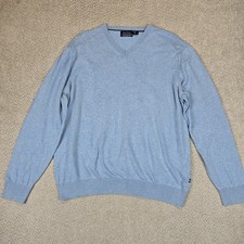 NAUTICA Blue V-Neck Sweater Pullover Lightweight Cotton Knit Golf Men Size XL