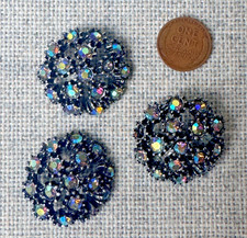 LOT 3 Aurora Borealis Dome Rhinestone Cluster Buttons metal shank 1.25" Missing