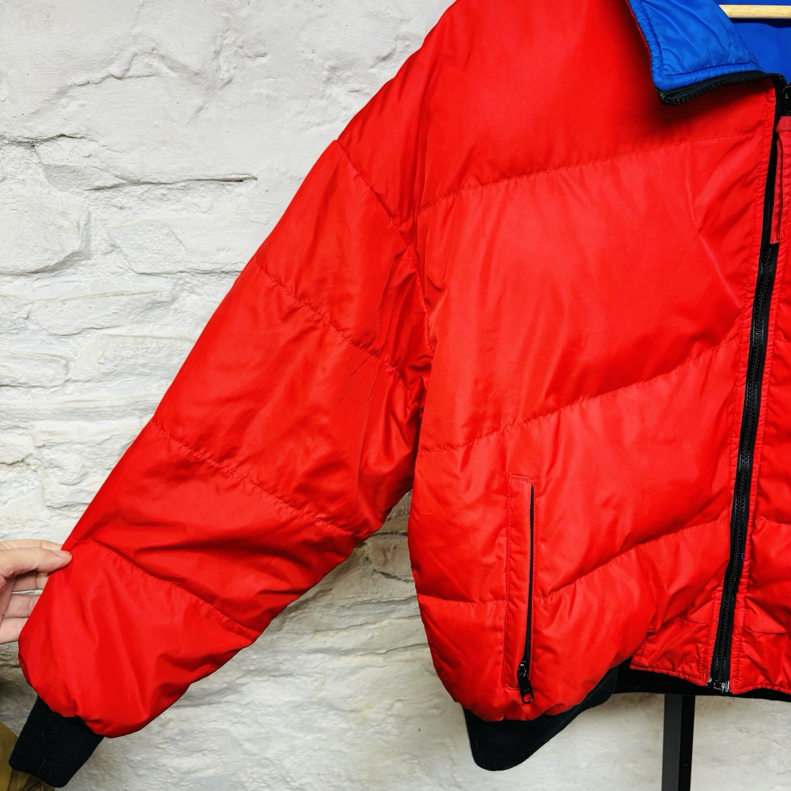 Woolrich Goose Down Puffer Jacket Sheep Logo Reversible Blue Red Vintage 80s 90s image 8