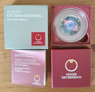 Österreich 20 Euro 2026 Katzenaugennebel Silber Color Proof mit OVP