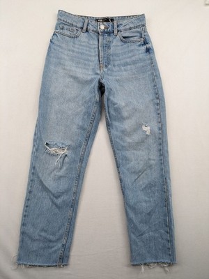 FB Sister Damen Straight Leg Jeans S Distressed High Rise Button Fly Denim