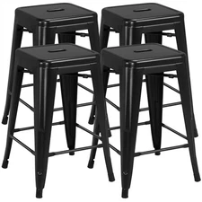 Metal Bar stools 24'' Counter Height Kitchen Bar Chairs Set of 4 Stackable Black