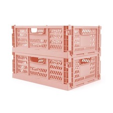 2 PCS Collapsible Plastic Storage Crates Stackable For Home Office Large Pink