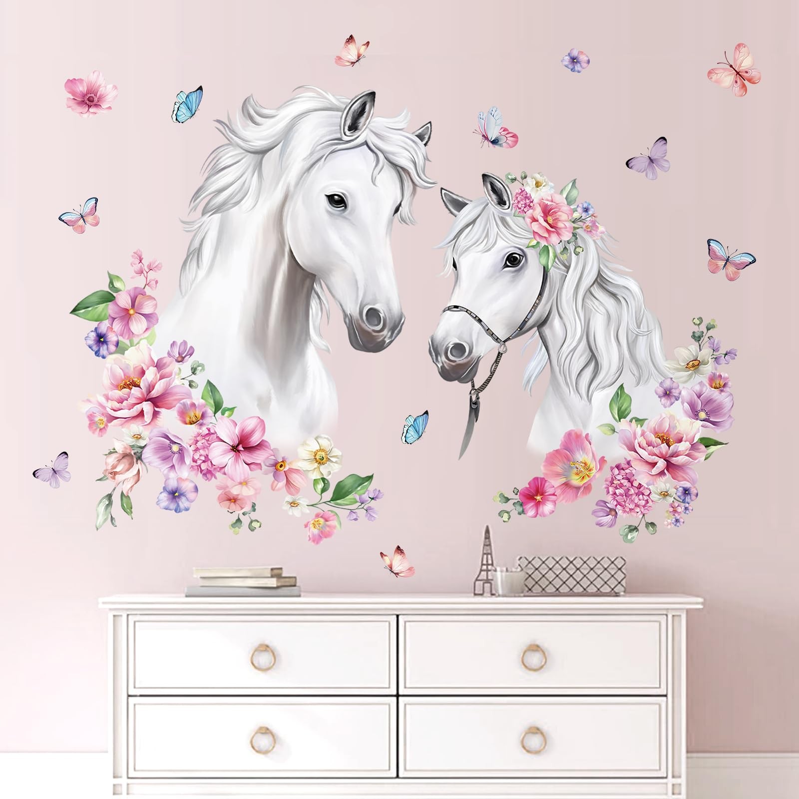 Stickers muraux fille tête de cheval repositionnables et faciles à poser