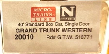 Micro-Trains N Scale 20010 40’ Box Car Grand Trunk Western GTW 516771 NIB / A11