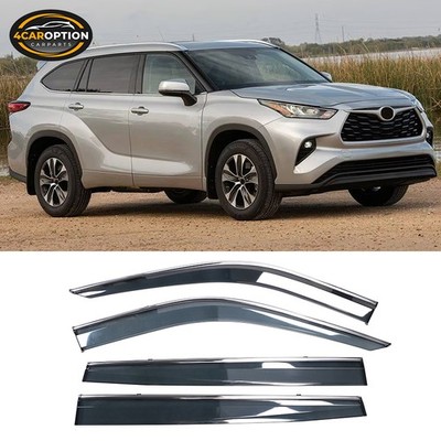 Fits 20-25 Toyota Highlander Slim PC Injection Window Visors w/ Chrome Trim 4PCS